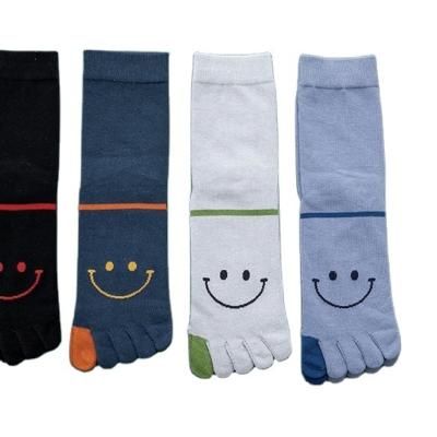 China Smiley Face Design Socks Cartoon Long Tube QUICK DRY Five Toe Bangs Cotton Separated Toe Funny Socks for sale