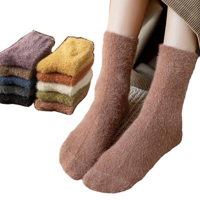 China Other Mink Wool Women Socks Fluffy Pile Cozy Winter Socks Warm Pure Color Plush Socks for sale