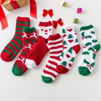 China Other Coral Velvet Christmas Stocking Stripes Themed Santa Claus Pattern Stocking Socks for sale