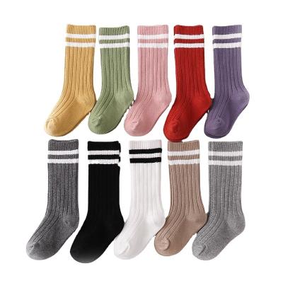 China Breathable Long Logo Baby Knee High Socks Custom Soft Cotton Stripped Socks School Half-tube Socks for sale