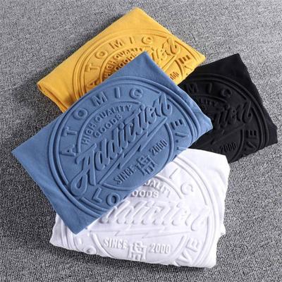 China Anti-wrinkle Oem Custom Fashion Men Plain T-shirts Pour Hommes Cotton Short Sleeve Embossed Logo Crewneck T Shirts for sale