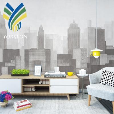 China YKMM 0018 3d style modern home interior wall decoration geometric city skyscraper paper wallpaper for sale