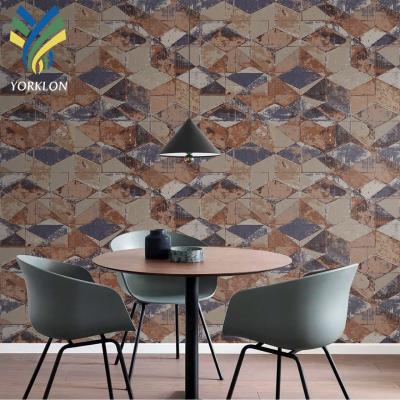 China Modern YKBR 1 New Nordic Brown Texture Wallpaper Coffee 3D Brick Geometric Nonwoven Wallpaper for sale