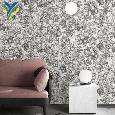 China YF-SR 1 modern home decor nature black botanical flower floral nonwoven wallpaper roll for room decoration for sale