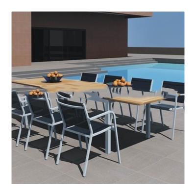 China Contemporary Leisure Restaurant Furniture Stainless Steel Outdoor Dining Table With Wood Top for sale