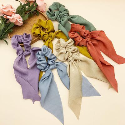 China Fashional Pretty Lady Fashion Girl Elastic Long Hair Scrunchies Silk Hair Tie Scarf Scrunchies For Women for sale