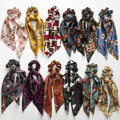 China De Fashional Bohemian Hair Scrunchies Lady Fashion Custom Print Pretty Long Hair Elastic Tie Scrunchies For Women for sale