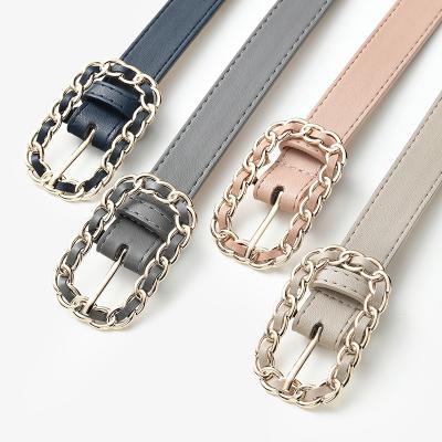 China New Dress Female Literature Convenient Belt PU Metal Belt Decorative Buckle Women's Different Character Belt for sale