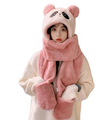 China New Panda Lovely Fluffy Hat Women Winter Outdoor Hat Scarf Gloves Warm Hat COMMON for sale