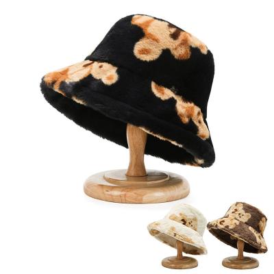 China Women Fashion Winter Fur Fisherman Bucket Hats Khaki Soft Comfortable Bear Bucket Hat for sale