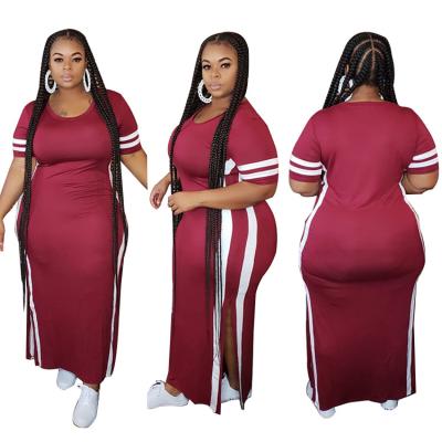 China Anti-Static Plus Size Women Bodycon Stripe Slit Dress Sleeve Elastic Casual Skinny Dress Short Long For Women for sale