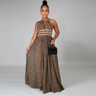 China Viable Leopard Bandage Ladies Dress Hollow Out Backless Casual Plus Size Sexy Women Casual Party Maxi Dress for sale