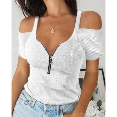 China New QUICK DRY short sleeve hollowed out T-shirt women fashion zipper sheer color casual ladies blouse for sale