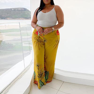 China Sustainable Fashion Plus Size Floral Printed Wide Leg Pants Women Casual Pants for sale