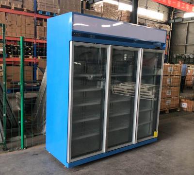 중국 R290 1260L 3 Glass Door 5pcs Up Shelf Top Mount Freezer Blue Color 판매용