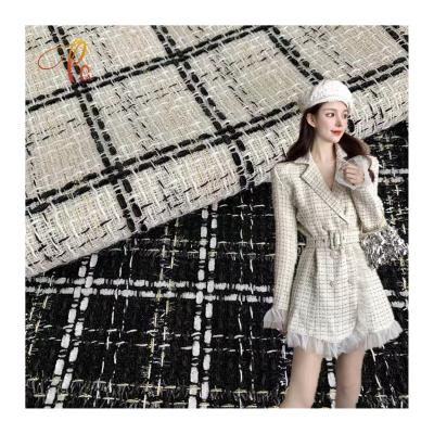 China Breathable High Grade 100 Polyester Colorful Rough Design Checks Tweed Fabric For Women Coat for sale