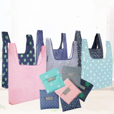 China 100% Custom Reusable Eco-Friendly Logo Nylon Foldable Shopping Bags Eco Friendly Poly Bag With Pocket Polyester for sale