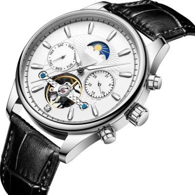 China Automatic date trend genuine leather strap the stars of the moon three dial mechanical wrist watches for men automatic for sale