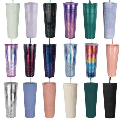 China Amazon Hot Selling Viable Stud Ded Starbuckes Multi Wall Double Wall Plastic Corn Tumblers Color Straw Tumbler Cup for sale