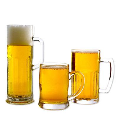 China GLASS customized lead free glass large capacity transparent 380ml 550ml 700ml tall beer mug glass with handle for sale