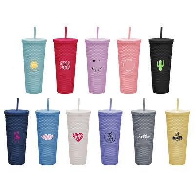 China 710ml Viable Colorful Durian Studded Diamond Glitter Coffee Cups Plastic Tumbler With Lid Straw for sale