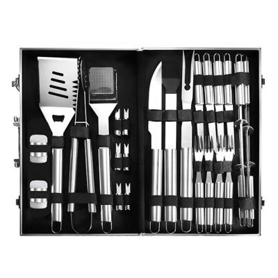 China Aliker 26PCS BBQ Grill Tool Kit Easily Cleaned Outdoor Portable Stainless BBQ Accessories With Aluminum Box Packing for sale