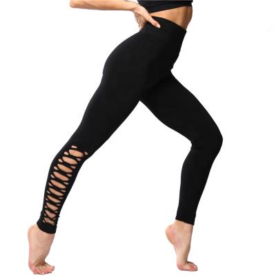 China Antibacterial Custom High Waisted Mesh Workout Gym Fitness Leggings Cutout Leggins Yoga Pants Black For Women for sale