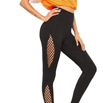 China Custom New Design Antibacterial High Waisted Workout Sports Gym Leggings Mesh Cutout Leggins Yoga Pants Black For Women for sale