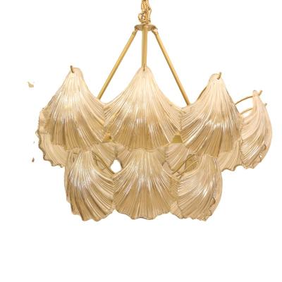 China Hotel E14 Modern Luxury Blown Glass Shell Large Crystal Pendant Lamp Chandelier Lighting for sale