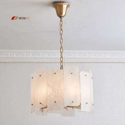 China Factory Supply New Mail Modern Creative Modern Copper Marble Drum Gold Pendant Lamp for sale