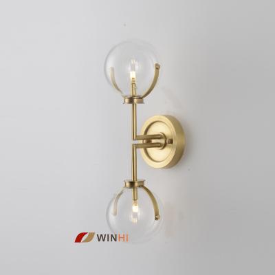 China Wholesale New Design Modern Luxury Hotel Indoor Decorative Simple Modern Glass Luxury Copper Brass Wall Lamp for sale