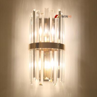 China Modern Luxury Modern Hotel Stainless Steel Vintage Decorative Brass European Luxury Crystal Wall Lamp for sale