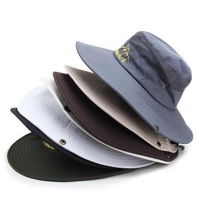 China Custom Logo Summer Embroidery Quick Drying Sporty Sporty Fishing Sun Hat Outdoor Waterproof Foldable Wide Brim Bucket Hat for sale