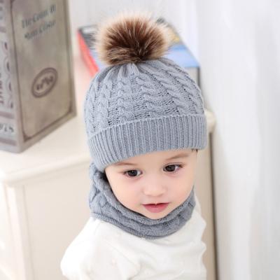 China JOINT COMMON/Hot 2 Pcs Set Knit Pom Pom Slouch Beanies Kids Winter Hat And Scarf Set for sale