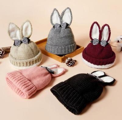 China Hot Selling COMMON COMMON Bunny Ears With Bow Kids Cute Baby Knitted Beanie Hats for sale