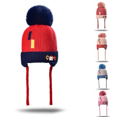 China Beanie Hats With Pompom Earflap Knitted Baby Beanie Hats With Pompom Earflap Beanie Baby Kids Wool Winter for sale