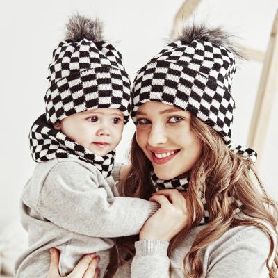 China COMMON MOM AND ME Warmer Plaid Pom Beanie Hat Snood Set Warm Winter Christmas Cold Weather Family Gifts COMMON for sale