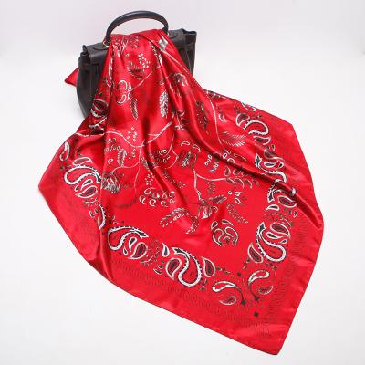 China 90*90cm Soft Smooth Feeling Square Shawl Fashion Women's Soft Smooth Feeling Satin Printed Silk Scarf for sale