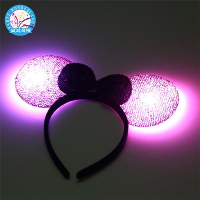 China New fashion minnie theme ears headband sequin hair bows for kids girls bows headband hair circle hair accessories for sale