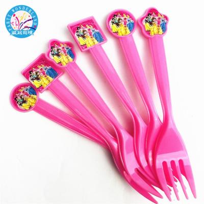 China Princess Plastic Forks CommencementParty Decorations Supplies Arie Belle Jasmine Aurora Rose Gold Tableware Girl 1st Birthday Six for sale