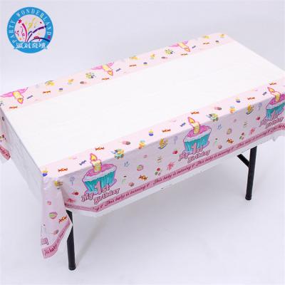 China Disposable My First Birthday Themes Waterproof Plastic Table Cover For Girls for sale