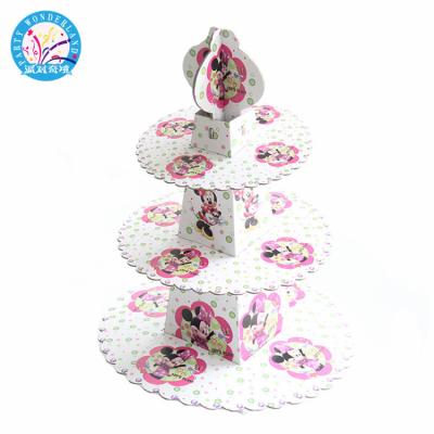 China Party Decoration 3 Tier Mini Cartoon Cake Stand Round Cupcake Stand Food Organizoation Foldable Christmas Party Paper Supplies for sale