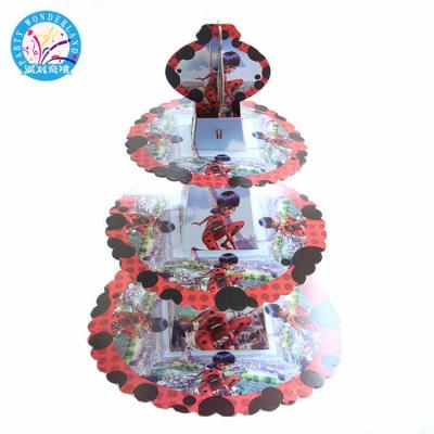 China Colorful Ladybug Theme Party Decoration Ladybug Cake Dessert Candy Stand Three Layer Paper Cupcake Stand Baby Birthday Event Party Supplies for sale