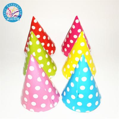 China Party Decoration 6pcs/lot 20cm*14cm Light Pink Blue Yellow Green Polka Dot Party Paper Cone Hats Caps Birthday Kids Party Event Supplies for sale