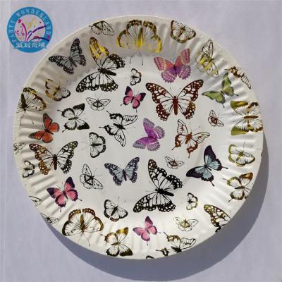 China Party Decoration Butterfly Happy Birthday Theme Golden Template 7/9 Inch Paper Plate Decoration High Quality Disposable Party Supplies Goldens for sale