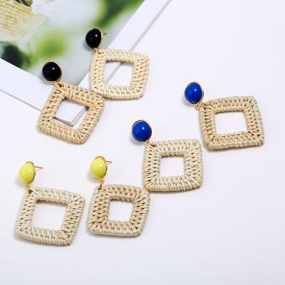 China Fashionable Vintage Wooden Earrings Rattan Handmade Wood Earrings Round Drop Earrings For Women's Party Or Wedding Wholesale 2022 for sale