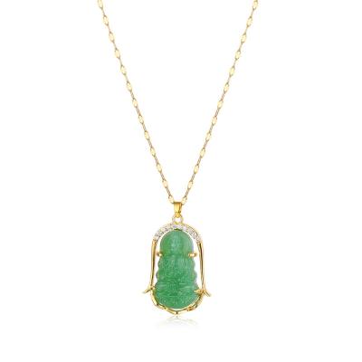 China Vintage Lucky Vintage Necklace Bodhisattva Gold 2022 Plated Chain Jewelry Green Stone Pendant Charms Necklace For Women Wholesale for sale