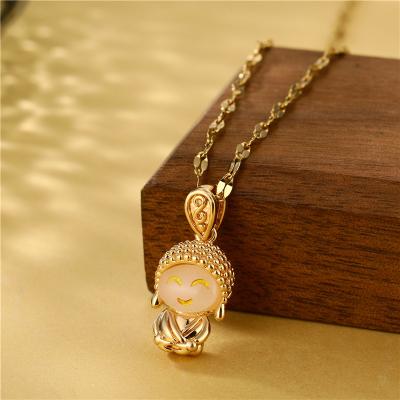 China Vintage Maitreya Titanium Steel Female Clavicle Chain Smiling Little Buddha Necklace Transshipment Pendant Accessories For Mother Gifts for sale