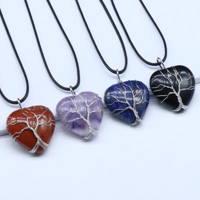 China Fashionable Vintage Heart Natural Stone Gold Plated Wire Struck Accessories Pendant Necklace For Women Party Wedding Wholesale for sale