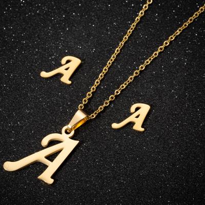 China Vintage 2022 New Letter Necklace Fashion Stainless Steel Jewelry Set Gold Plated Necklace And Earring Sets For Women Party Wedding for sale